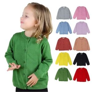 Spring Autumn Children Sweater Candy Color Knitted Cardigan Solid Cotton Kids Knitwear 12M 8Y Little Girls Sweater