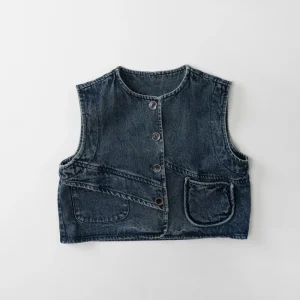 Spring Autumn Children Unisex Cotton Denim Waistcoat Single Breasted Sleeveless Top Casual Baby Vest