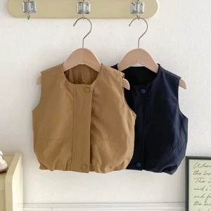 Spring Autumn Children Unisex Cotton Sleeveless Waistcoat Jacket Casual Solid Color Baby Vest
