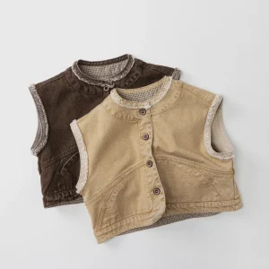 Spring Autumn Children Unisex Solid Colored Waistcoat Single Breasted Sleeveless Casual Baby Vest