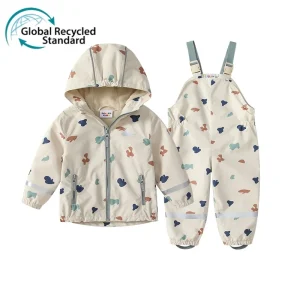 Spring Autumn Eco Friendly Windproof Hooded Fleece Inner Liner Outwear for Kids Waterproof Jacket Boys Suit Set for Children