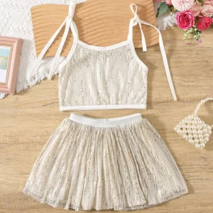 Spring Autumn Girl Clothing Set 2pcs Tops and Skirt Sequin Girls Clothing Set