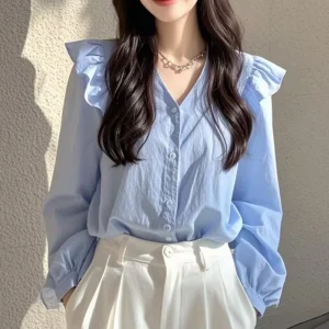 Spring Autumn Girls Casual Shirt Women Shirts Fashion Female Long Sleeve Solid Blouse Tops Office Lady Sweet Shirts