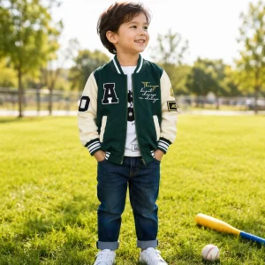 Spring Autumn Kids Cotton Color Block Baseball Jacket Letter Print Warm Coat Children Sports Outerwear