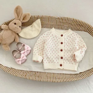 Spring Autumn Toddler Girl Cotton Cardigan Heart Knitted Baby Sweater
