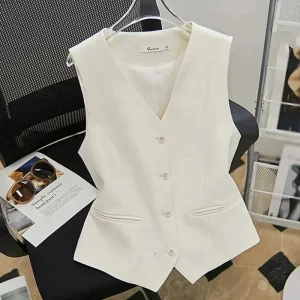 Spring Autumn Waistcoat Korean Female Women Cardigan Vest Outwear Ladies Solid Color Casual Sleeveless Jacket