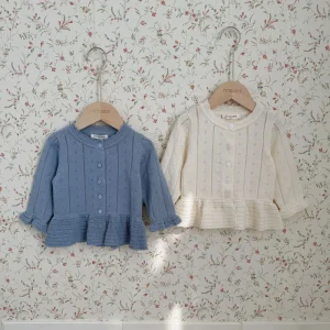 Spring Baby Sweaters Pure Cotton Baby Girl Jacquard Knit Cardigan with Cute Ruffle Design Baby Tops