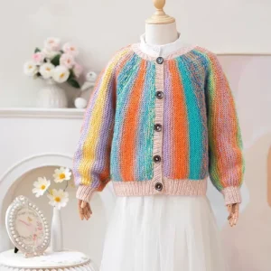 Spring Bows Hand Knitted Breathable Sweater Coat Tops Clothes Kids Cardigans Girls