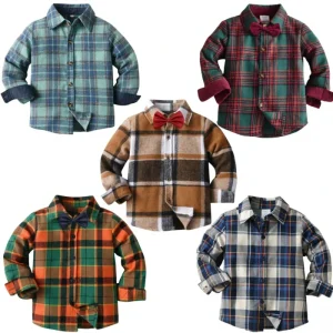 Spring Boy Jacket Baby Lapel Plaid Boys Kids Children Casual Coat Long Sleeve Button Down Top Shirt