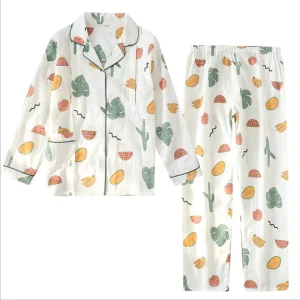Spring Cotton Women Pajamas Set Sleepwear Autumn Plus Size Top Long Pant Sleepwear Girls Pajama