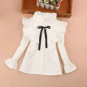 Spring Fall Cotton Blouse for Big Girls Solid Color Clothes Children Long Sleeve School Girl Shirt Kids Tops 2-16 Y