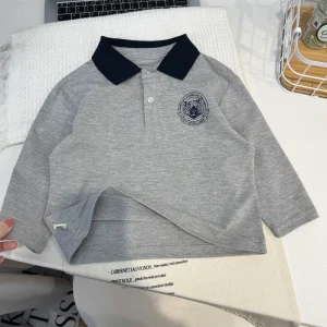 Spring Fashion Cotton Polo Shirts Boys Long Sleeve Loose Thin Printed Casual Base Layer Tops 5-Year-Old
