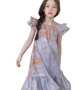Spring Fashion Girls Cotton Dress Flutter Sleeves Ready Ship Zipper Children’s Clothing Sets for Baby Kids Summer