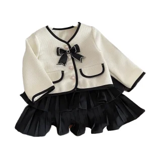 Spring Girl Clothing Set Cotton Fabric 2Pcs Jacket Coat and Print Skirt for Toddlers