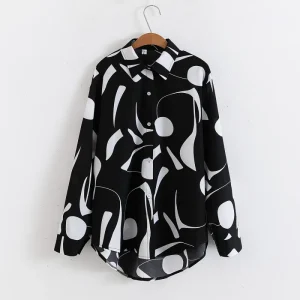 Spring Girls Loose Printing Long Sleeve Autumn Blouses All Match Tops European Style