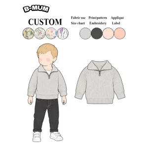 Spring Half Zip Lapel Ribbed Knit Sweater Toddler Boys 2 10 Years Solid Gray Long Sleeve Pullover for Outdoor Daily Casual Wear
