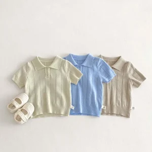 Spring Infant Knit Sweater Summer Thin Boys Pullover Girls Tops Short Sleeved Shirt Baby Clothes