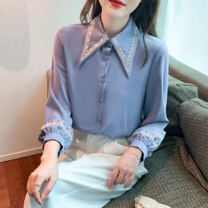 Spring Long Sleeve Embroidery Women Blouses Shirt Autumn Pattern White Shirt Female Women Tops Office Girl Shirt Blusa 1062#
