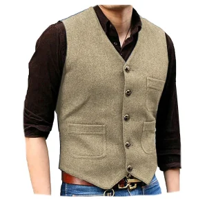 Spring Men’s Suit Vest Fashion V Neck Solid Color Formal Waistcoat Slim Fit Male Formal Business Vest for Wedding