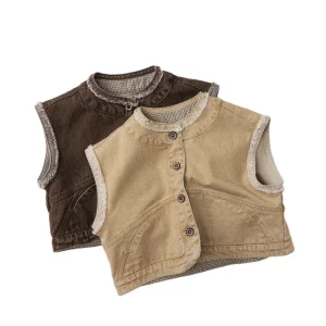 Spring New Arrival Boys’ Girls’ Korean style Japanese style Retro Style Children’s Cotton Vest All Match Waistcoat Tops