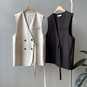 Spring New Fashion Korean Suit Vest Loose Simple V neck Fashion Vest Waistcoat