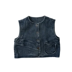Spring New Style Boys Girls Vest Waistcoat Children’s Cotton Denim Vest Baby Korean Version Versatile Baby Vests
