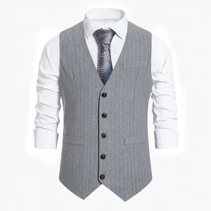 Spring Striped Suit Vest Men’s Single Breasted Slim Fit Vest Vintage Sleeveless Men’s Formal Suit Vest