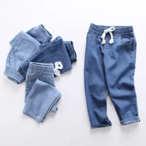 Spring Summer Children’s Korean Style Denim Anti Mosquito Thin Soft Jeans Pants for Boys & Girls
