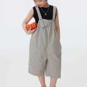 Spring Summer Children’s Overalls & Strap Pants Softened Fabric Striped Cropped for Boys Girls