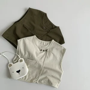 Spring Summer Toddlers Unisex Children’s Retro Sleeveless Casual Waistcoat Cardigan Jacket Kids Vest