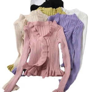 Spring Sweet Girl Ruffled Top Sweater for Woman Women’s Crop Tops Cardigan