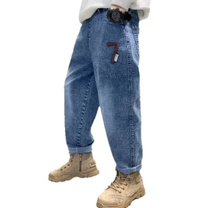 Spring Trendy Korean Style Casual Jeans for Big Boys Cool Handsome Kids Pants in Denim Fabric