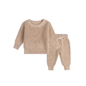 Spring and Autumn Baby Clothes Set for Boys and Girls Knitted Sweater Round Neck Two Piece Jumper Set