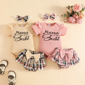 Spring and Autumn Baby Girl and Toddler Girl Set Solid Color Shirt + Printed Belt Skirt + Headwear