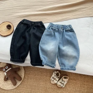 Spring and Autumn Children’s Jeans Solid Color Boys and Girls Baby Straight Pants Kids Clothes