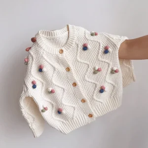 Spring and Autumn Children’s Single Breasted Sweater for Girls Style Cardigan Crewneck Sweater