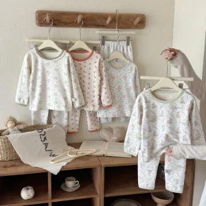 Spring and Autumn Children’s Sleepwear Warm and Cute Cartoon Sleepwear Set for Boys and Girls