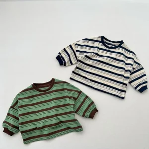 Spring and Autumn Children’s Striped T Shirt Long Sleeve Pullover Boys Casual Tops Cotton Kids Clothes