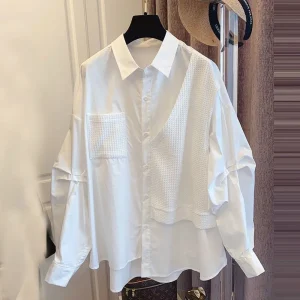 Spring and Autumn Girl Shirts Loose Casual Retro Long Sleeved Puff Sleeve Girl Shirts