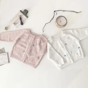 Spring and Autumn Girls Embroidered Cardigan Sweater Children Cute Knitted Jacket Cotton Kids Clothes