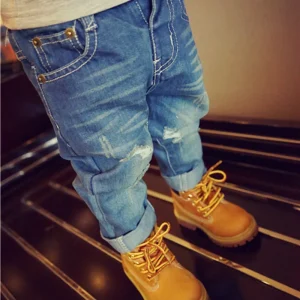Spring and Autumn New Children’s Jeans Boy Baby Ripped Denim Trousers Boy’s Jeans
