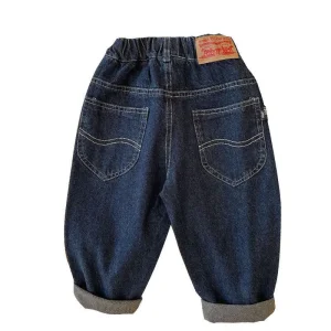 Spring and Autumn Trendy Loose Fit Denim Pants for Kids Stylish Casual Trousers Printed Fabric Jeans for Boys and Girls