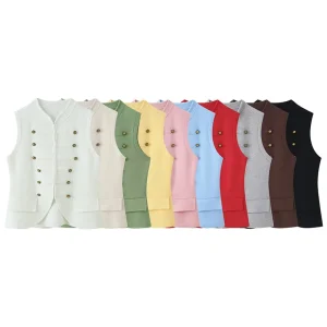 Spring and Autumn Women’s Clothing New Fashion Knitted Vest Retro Stand Collar Sleeveless Women’s Top