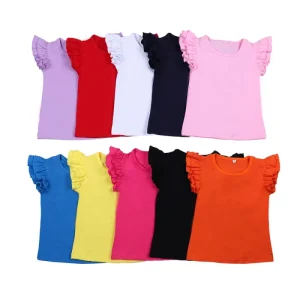 Spring and Summer Tee Cotton T Shirt Blank Flutter Sleeve Baby Kids Shirts
