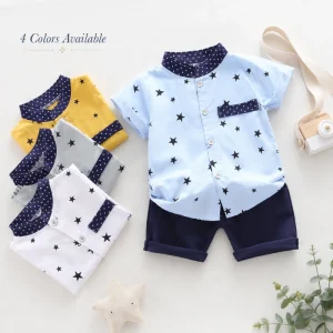 Star Letter Gentleman Shirt Tops Shorts Spring Summer Fashion Style Children Boys Clothing Sets Baby Kids Clothes Sets