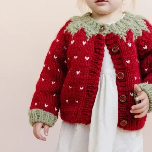 Strawberry Pattern Christmas Red Cardigans Toddler Girls Cute Knitted Sweater Coats Jackets Winter Long Sleeve Cotton Filled