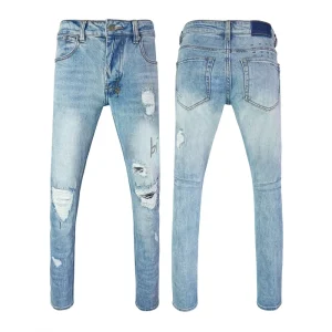 Streetwear Custom Contrast Color Spot Top Quality Straight Jeans Street Boy Washed White Ripped Ksu Jeans