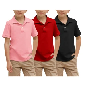 Stretch Cotton Blend Sport Shirts for Boys’ Children School Uniform Short Sleeve Polo Shirt Multiple Colors