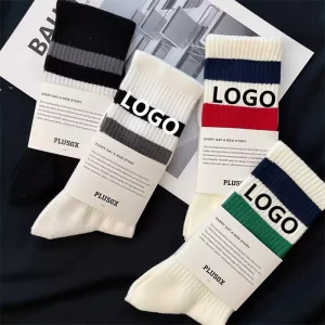 Striped High Rib Cotton Sports Socks for Boys Casual Gym Crew Socks for Autumn Season