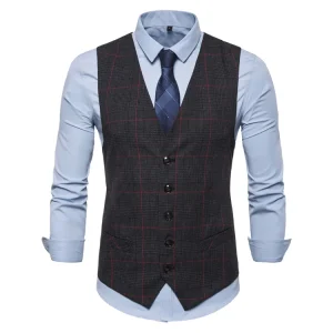 Striped Men Vest Waistcoat Formal Single Breasted Suit Vest Men Cotton Black Gilet Vest